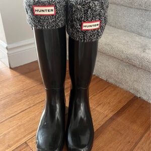 Hunter Black Rain Boots with Knit Cuffs